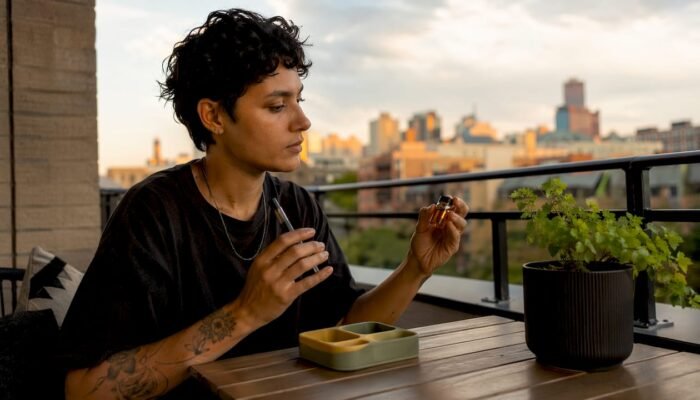 Person preparing vape concentrate for vaporization
